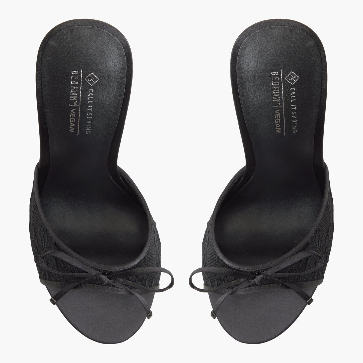 Top-down view of the Black Juniee Heeled Mule Sandals