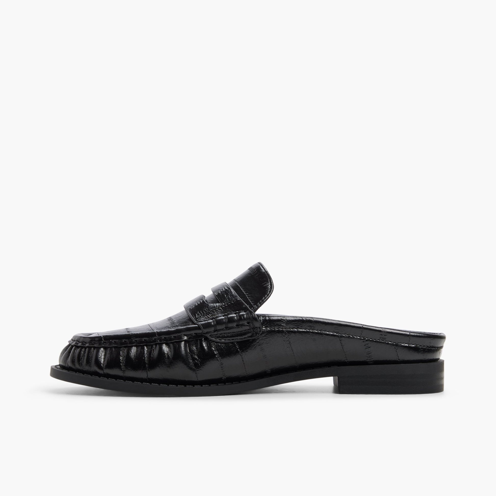 Side view of Black Cirella Loafer Mules