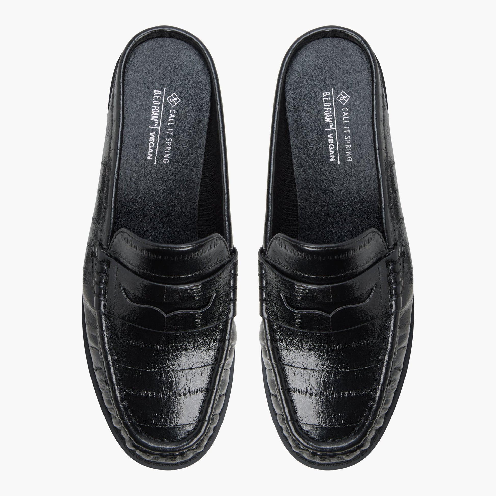 Top-down view of the Black Cirella Loafer Mules