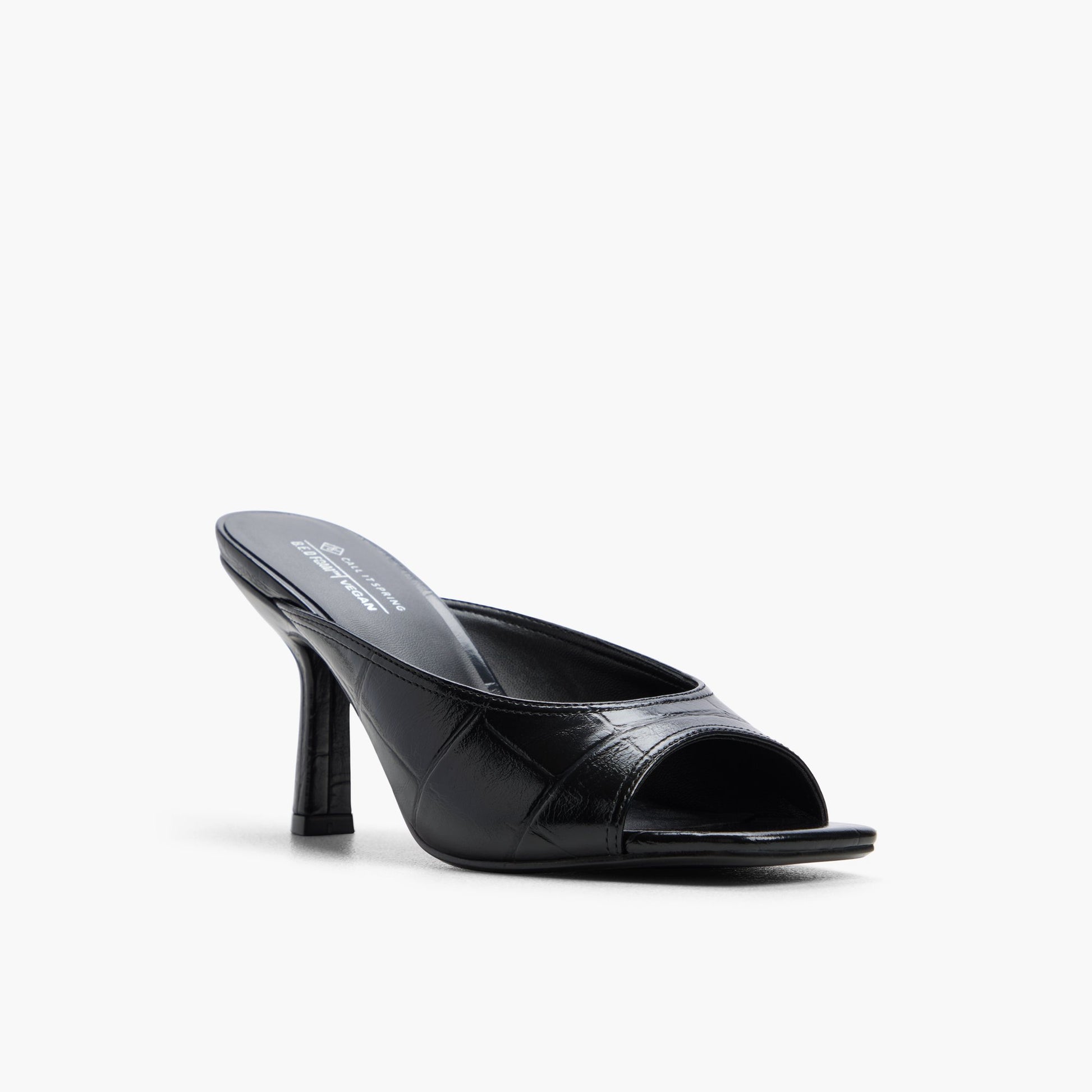 Three-quarter angle of Black Sunaa Heeled Mule Sandals's front side