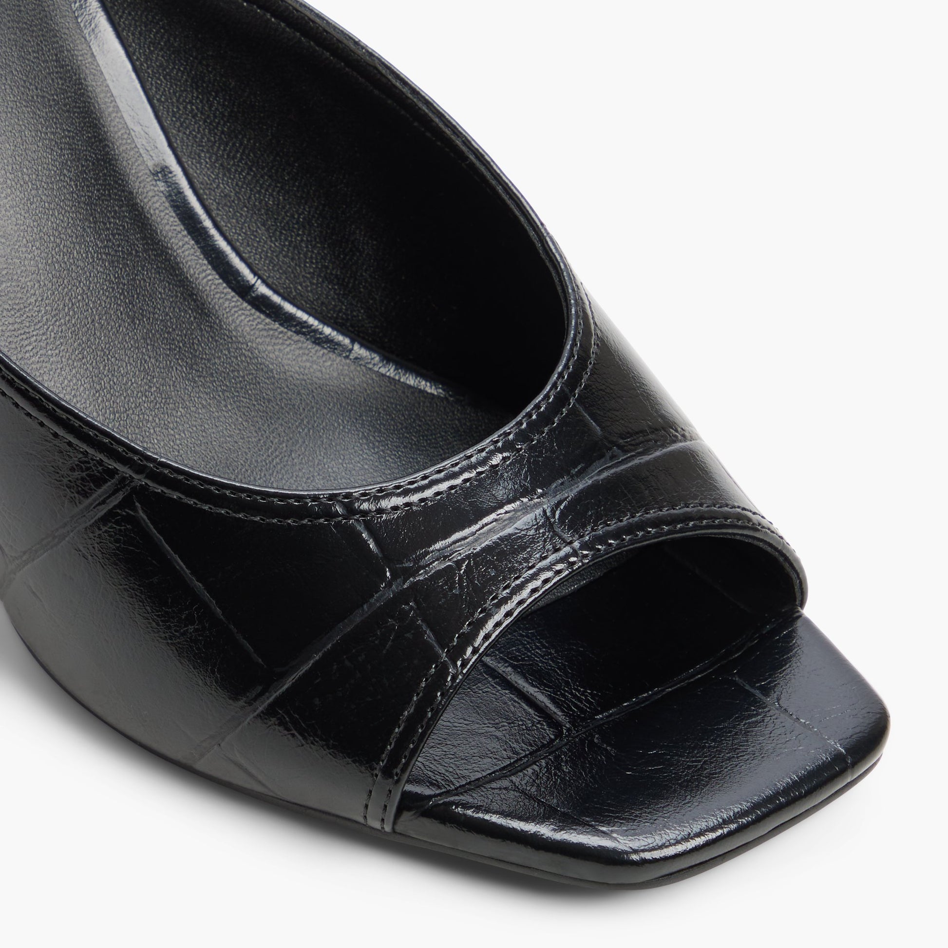 Close-up of the Black Sunaa Heeled Mule Sandals