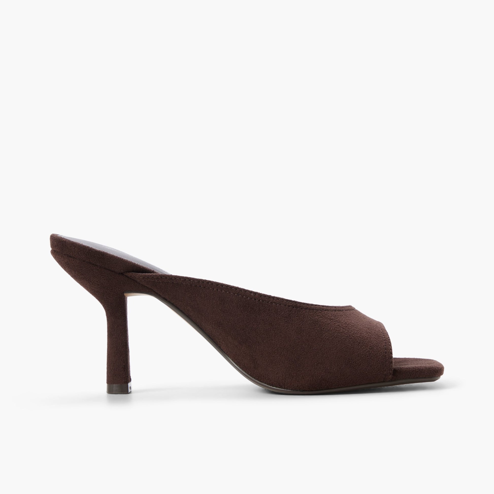 Side view of Dark brown Sunaa Heeled Mule Sandals