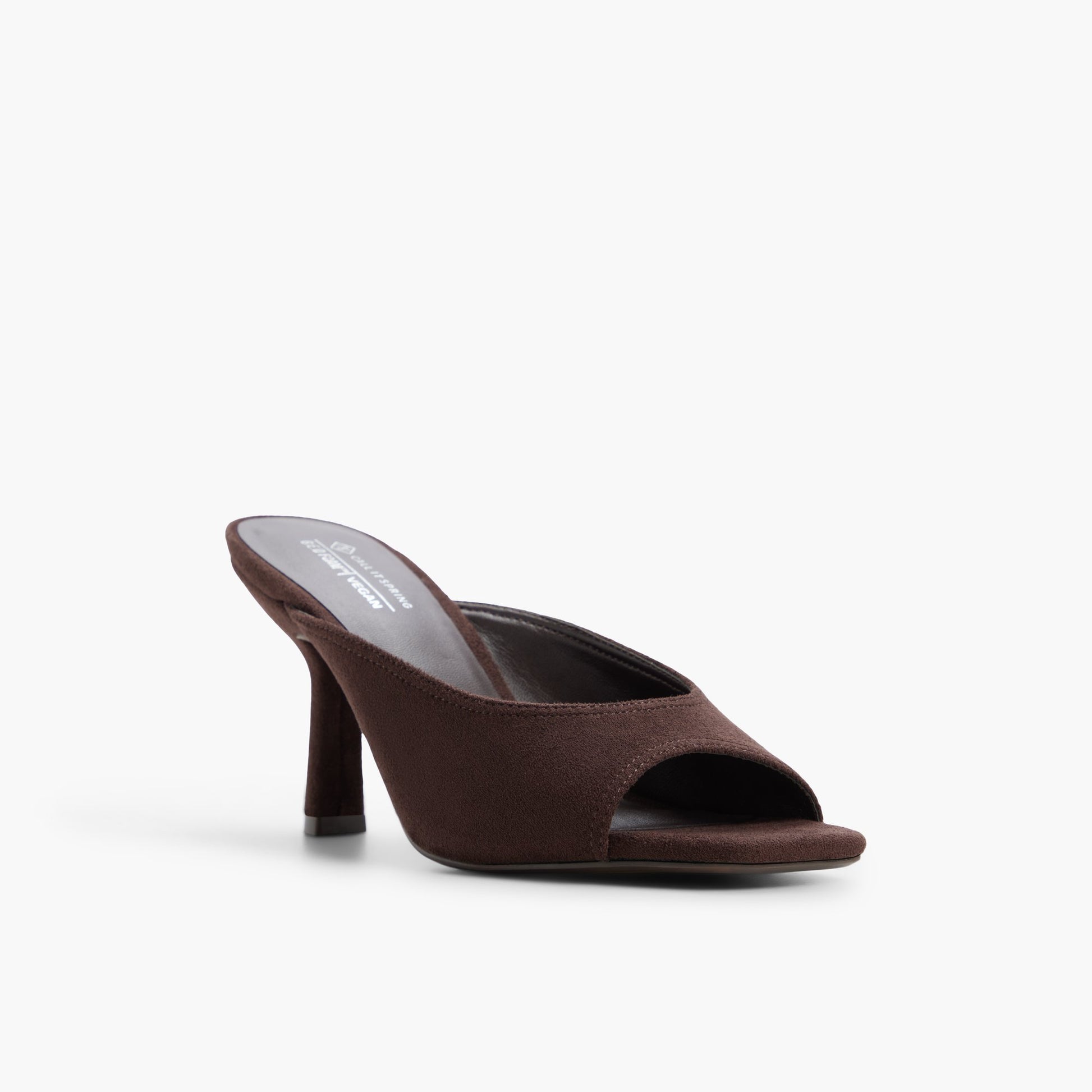 Three-quarter angle of Dark brown Sunaa Heeled Mule Sandals's front side
