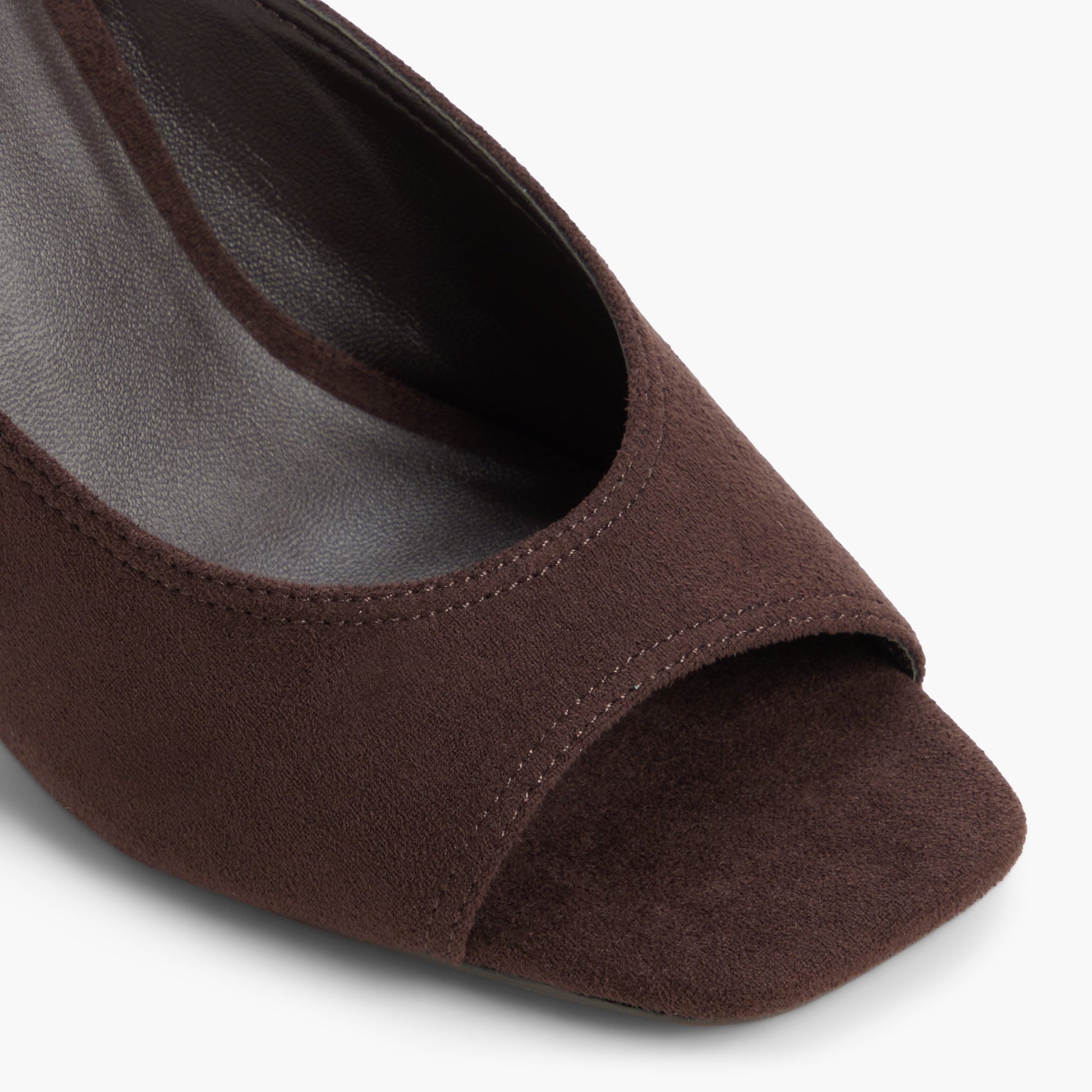 Close-up of the Dark brown Sunaa Heeled Mule Sandals