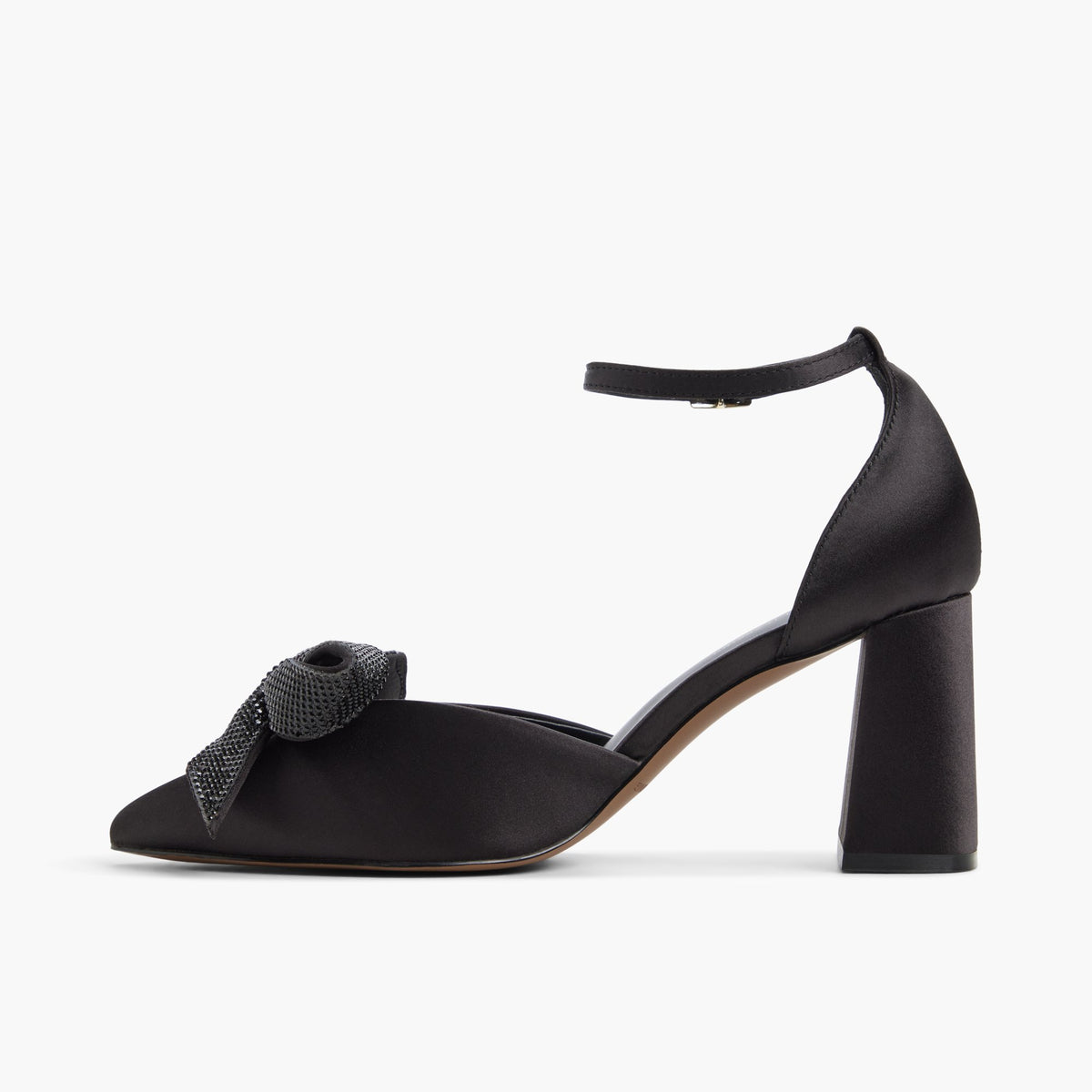 Side view of Open black Aviia Ankle Strap Pumps