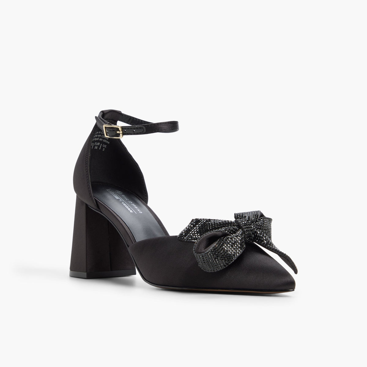 Three-quarter angle of Open black Aviia Ankle Strap Pumps's front side
