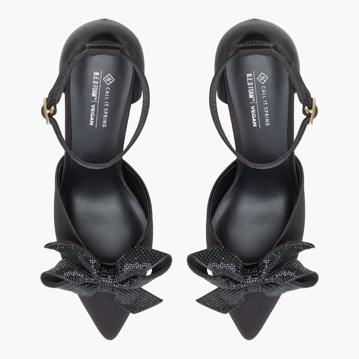 Top-down view of the Open black Aviia Ankle Strap Pumps