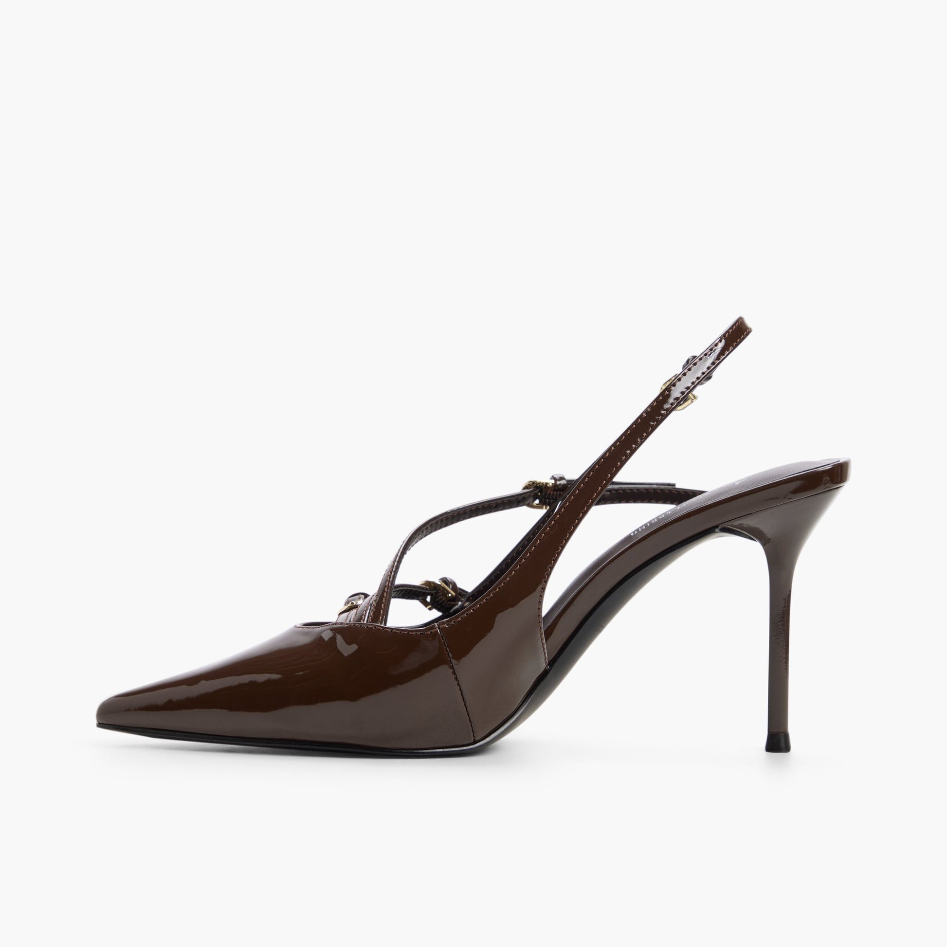 Side view of Dark brown Edyn Slingback Pumps
