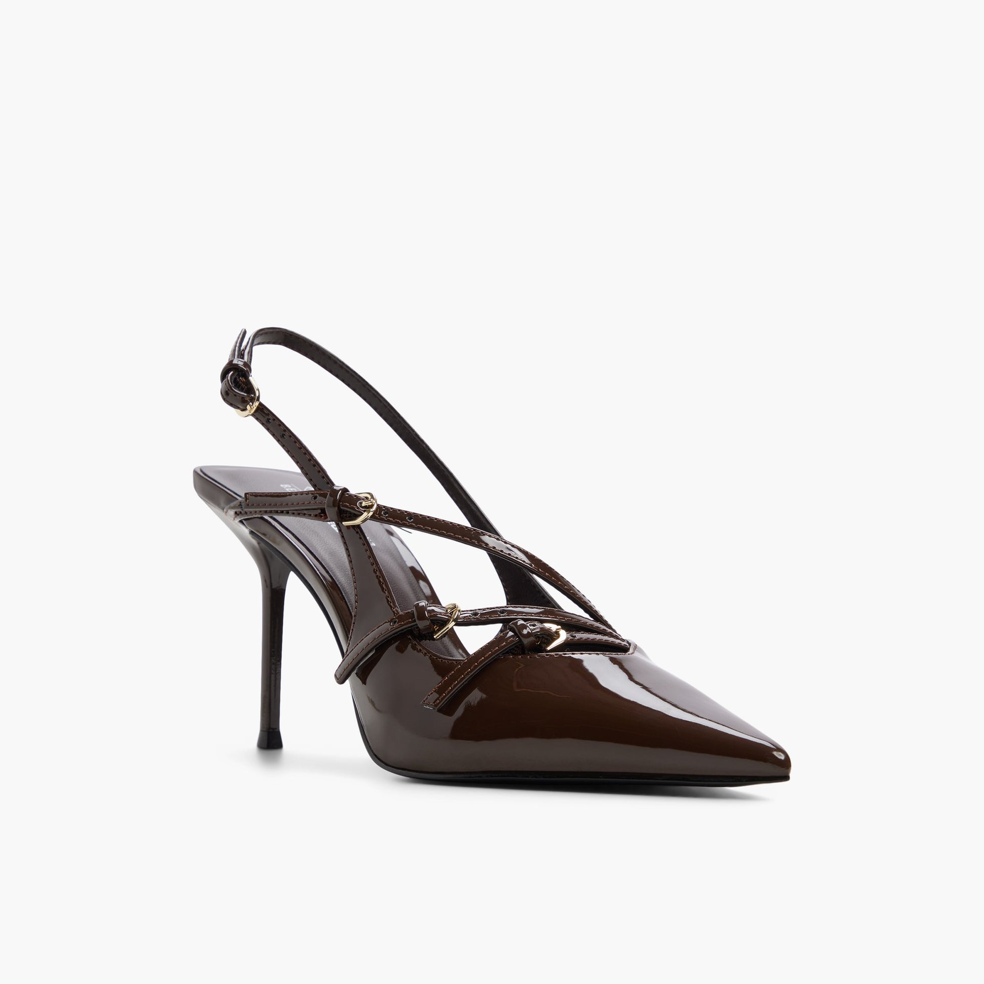 Three-quarter angle of Dark brown Edyn Slingback Pumps's front side