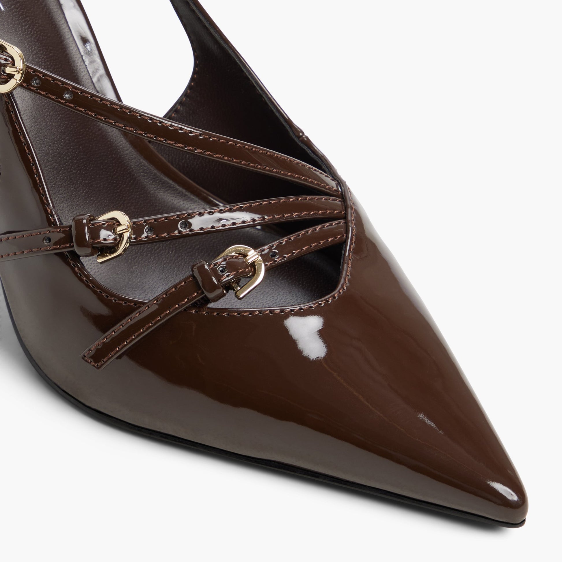Close-up of the Dark brown Edyn Slingback Pumps