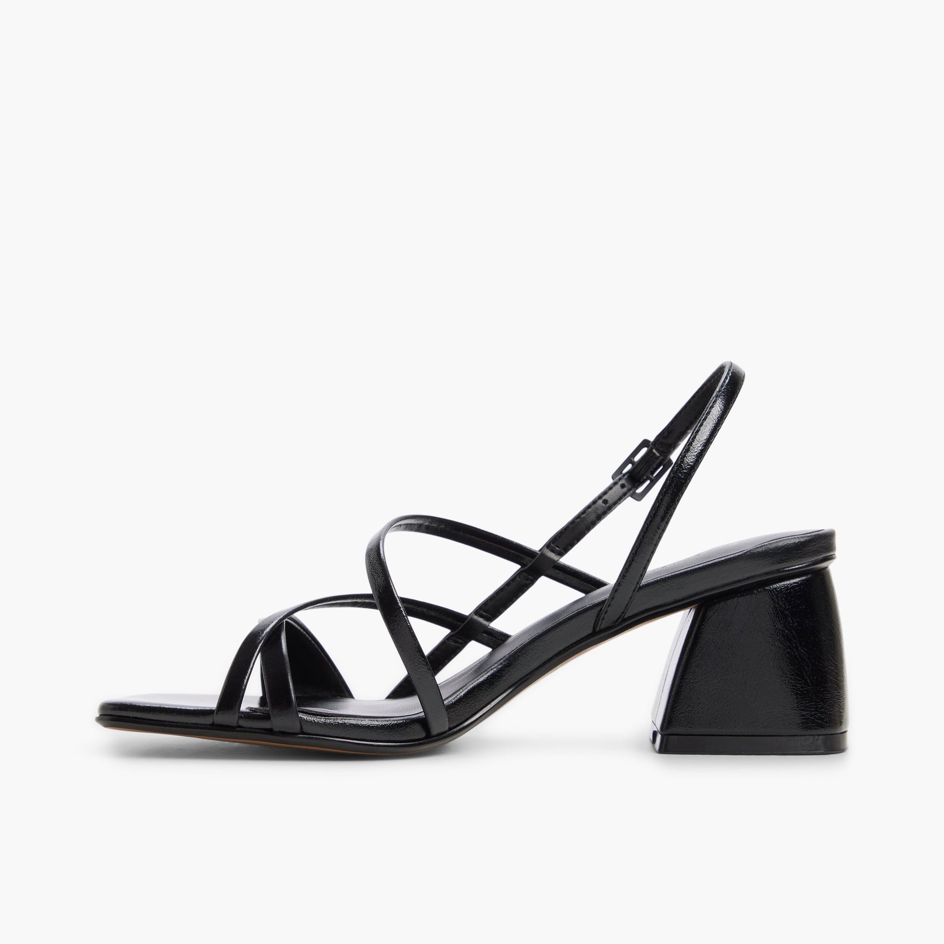 Vue latérale de Noir Naura Sandales à talons et lanières
