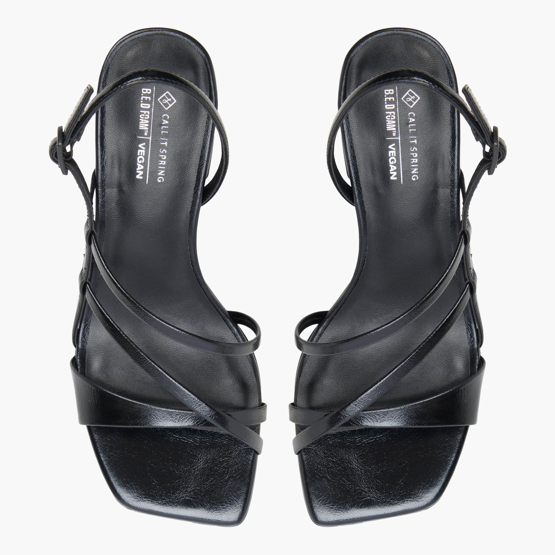 Vue de dessus de la Noir Naura Sandales à talons et lanières