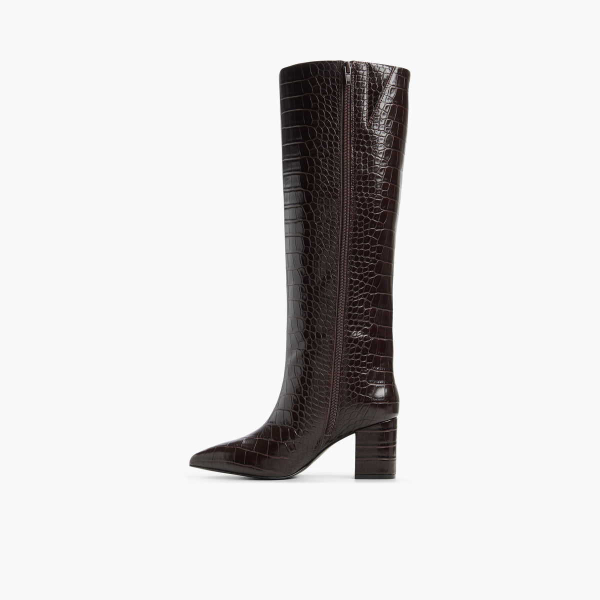 Side view of Dark brown Ophra Knee-High Boots