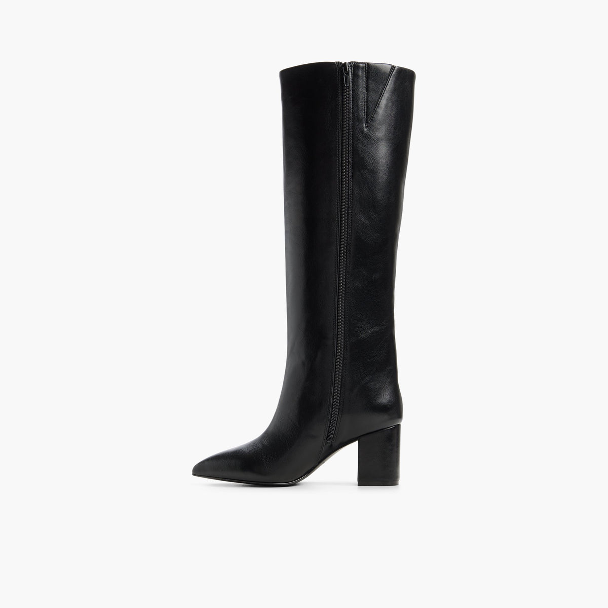 Side view of Black Ophra Knee-High Boots