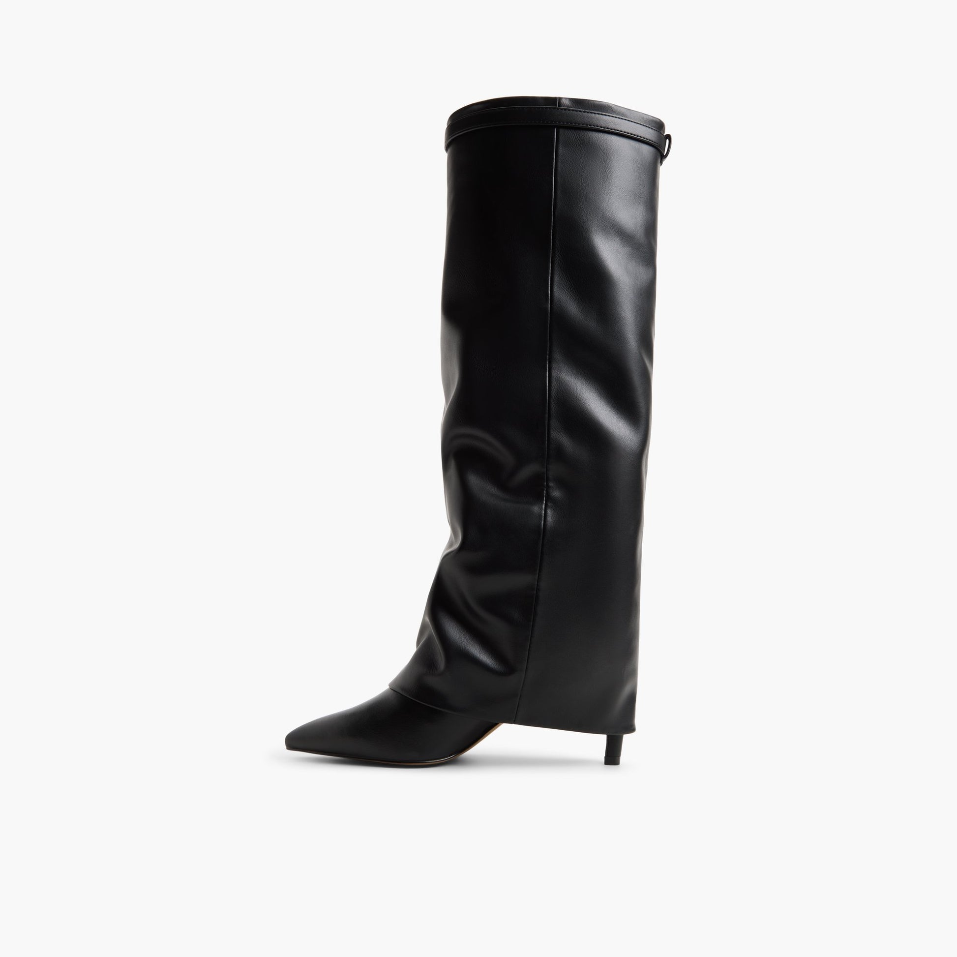 Side view of Black Irenaa Knee-High Foldover Boots