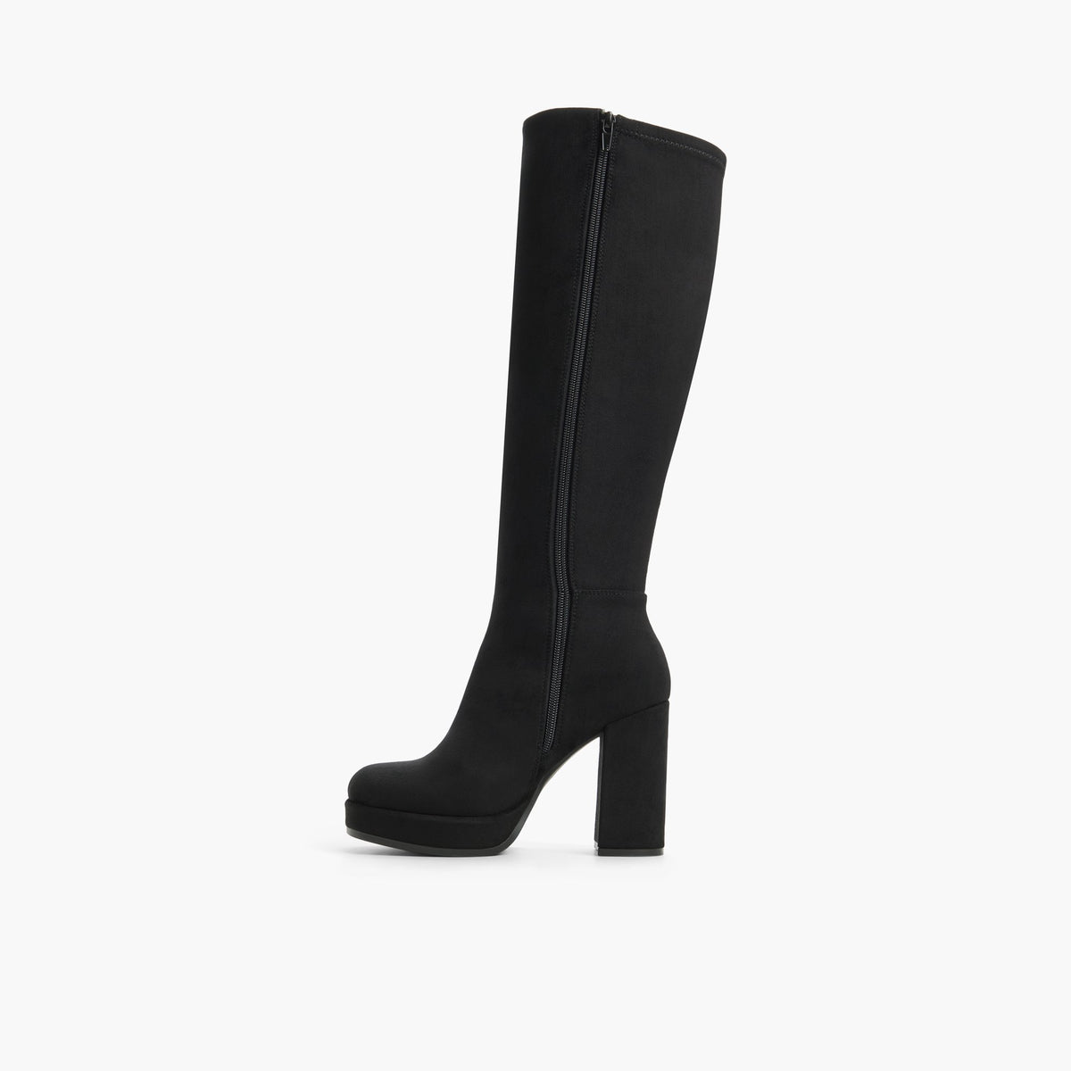 Side view of Black Juuno Platform Knee-High Boots