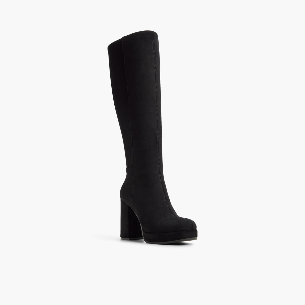 Three-quarter angle of Black Juuno Platform Knee-High Boots's front side