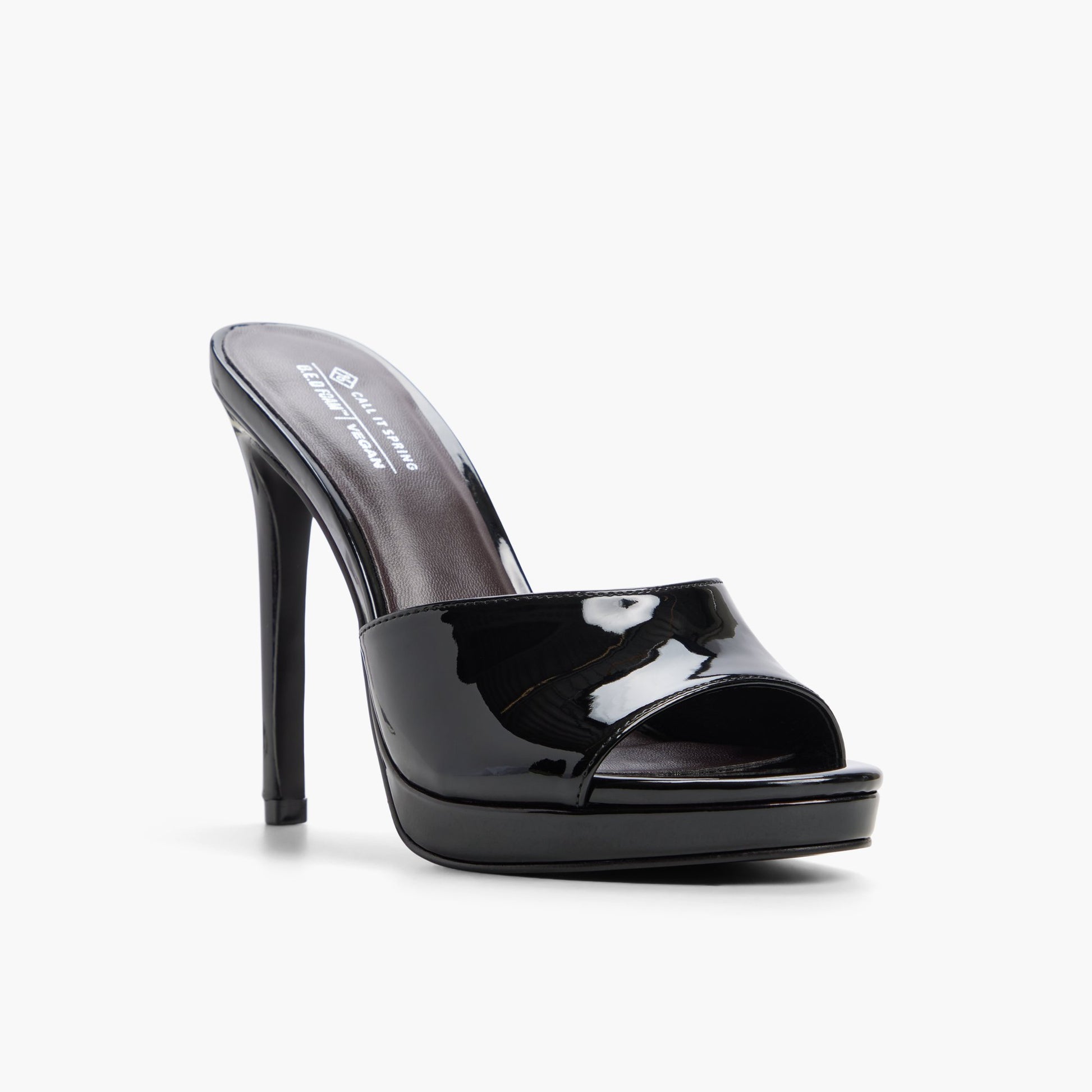 Three-quarter angle of Black Destinii Platform Mule Sandals's front side