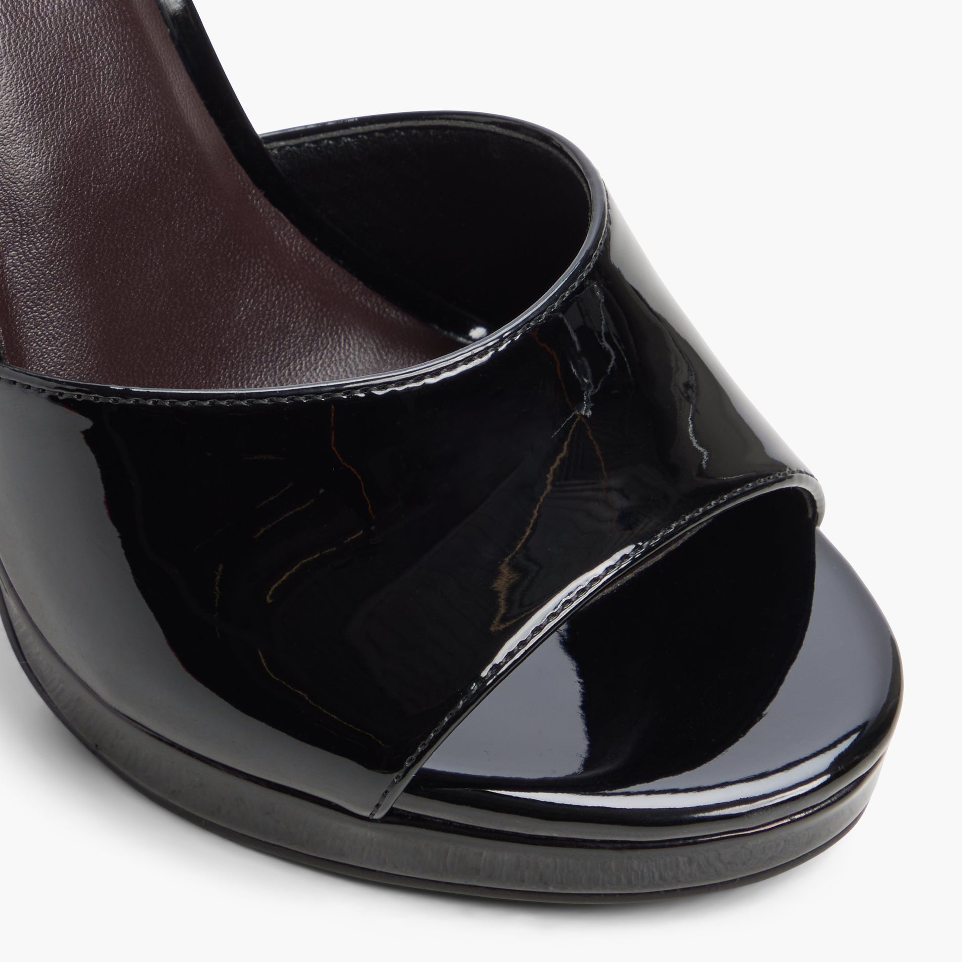 Close-up of the Black Destinii Platform Mule Sandals
