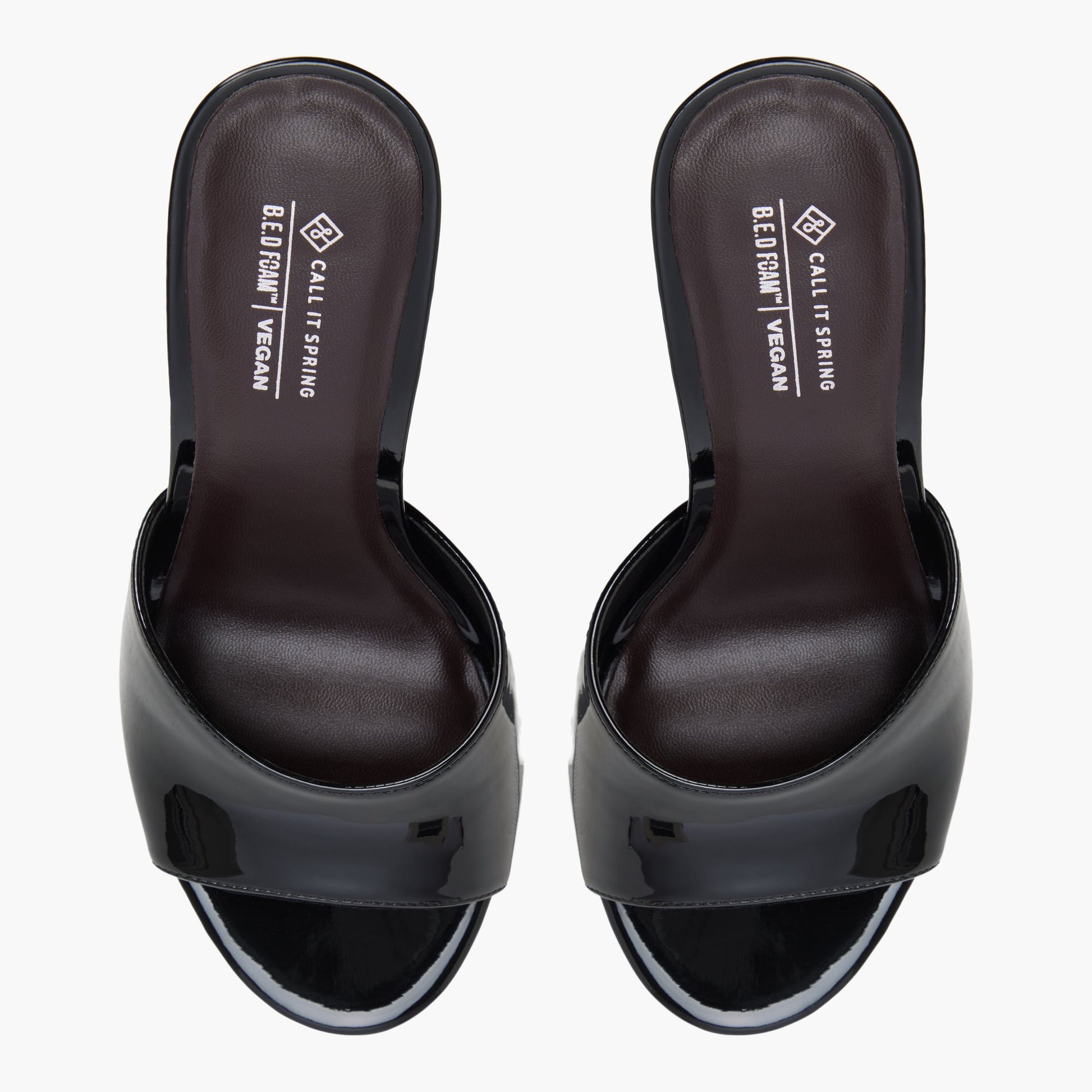 Top-down view of the Black Destinii Platform Mule Sandals