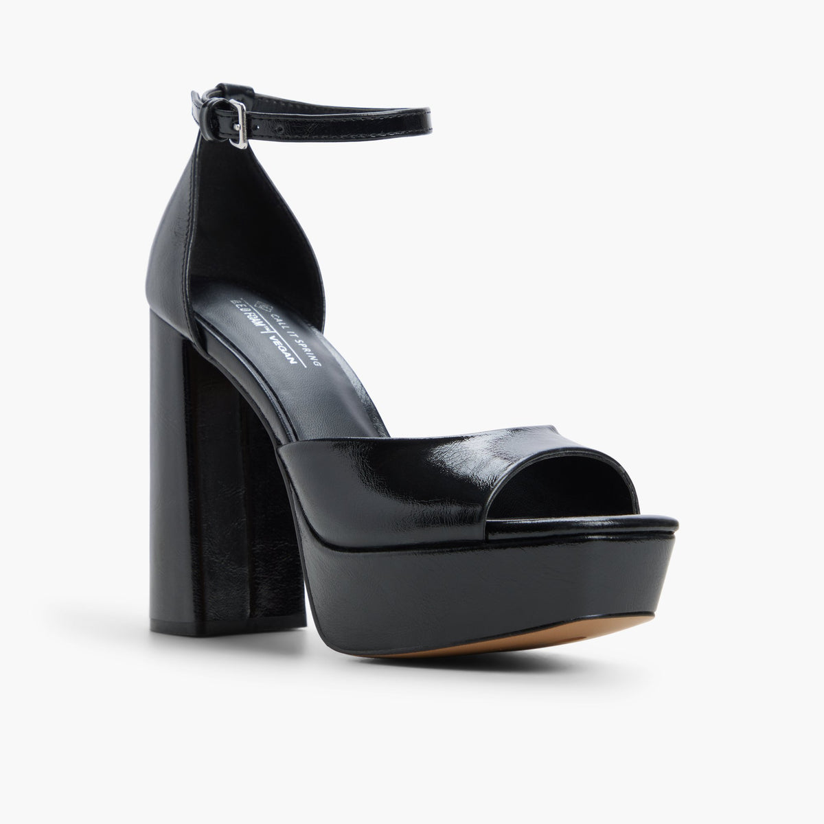 Three-quarter angle of Black Domminika Platform Heeled Sandals's front side