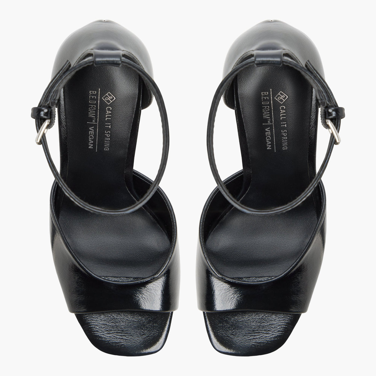 Top-down view of the Black Domminika Platform Heeled Sandals