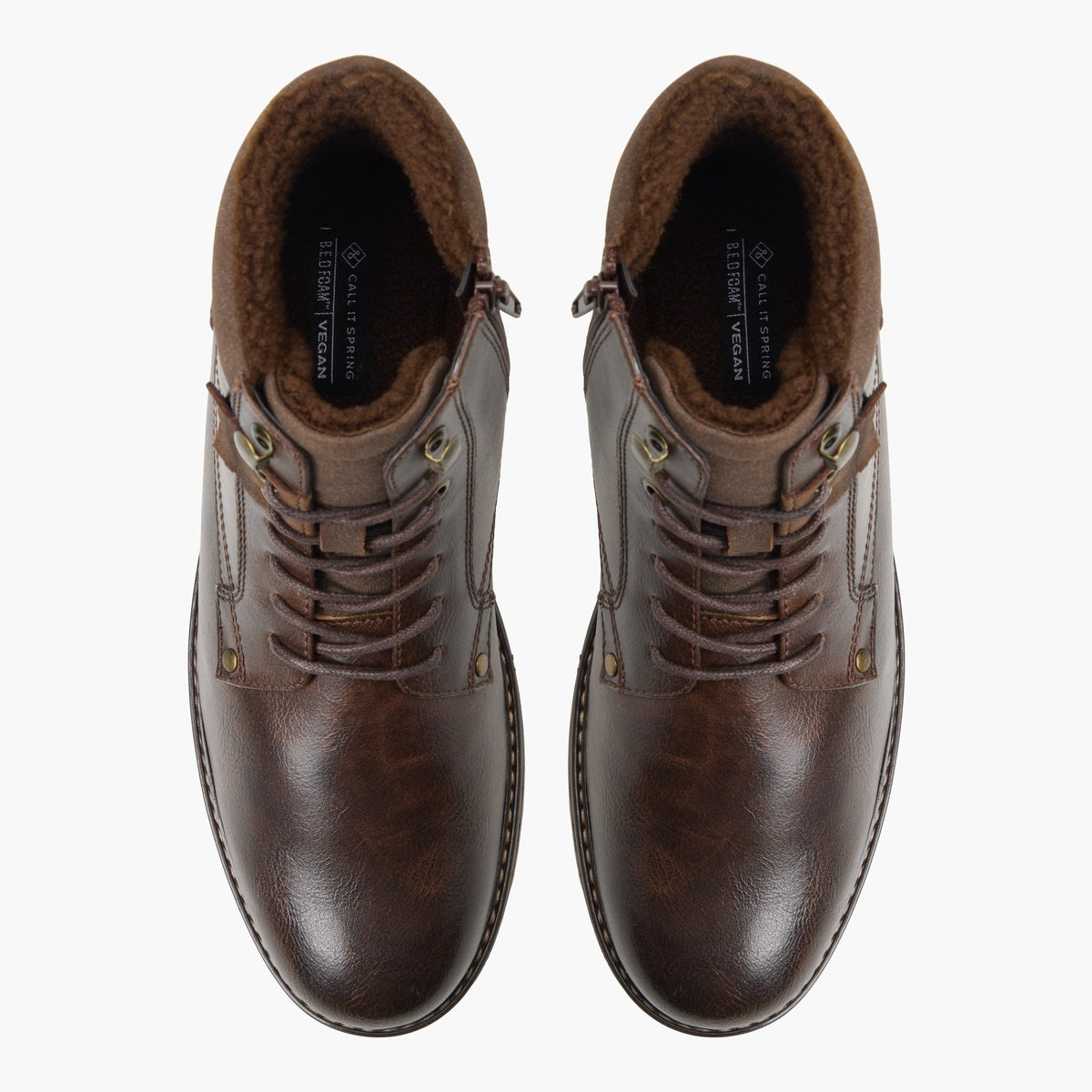 Top-down view of the Brown Redwood Lace-Up Boots