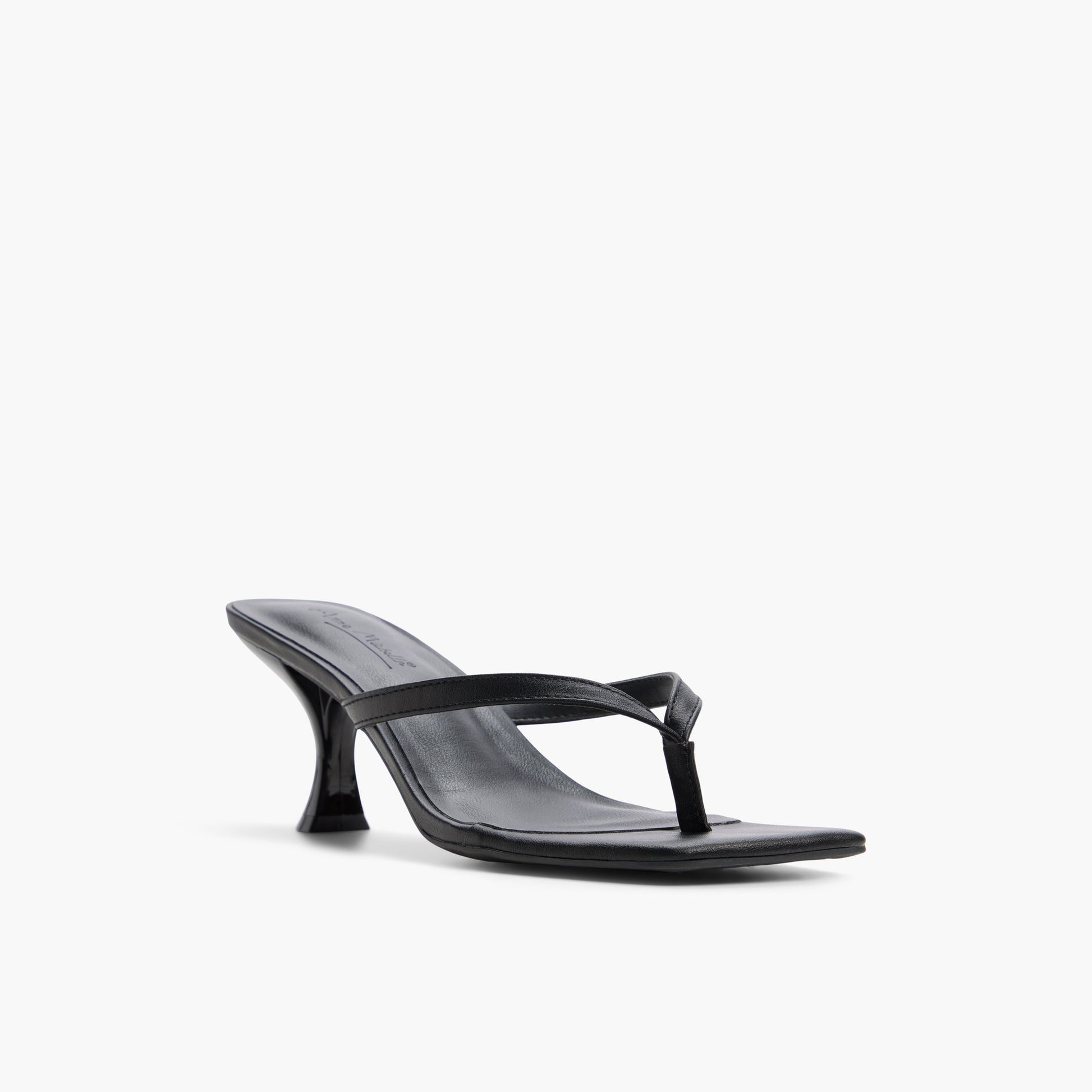 Three-quarter angle of Black Luxa Heeled Thongs's front side